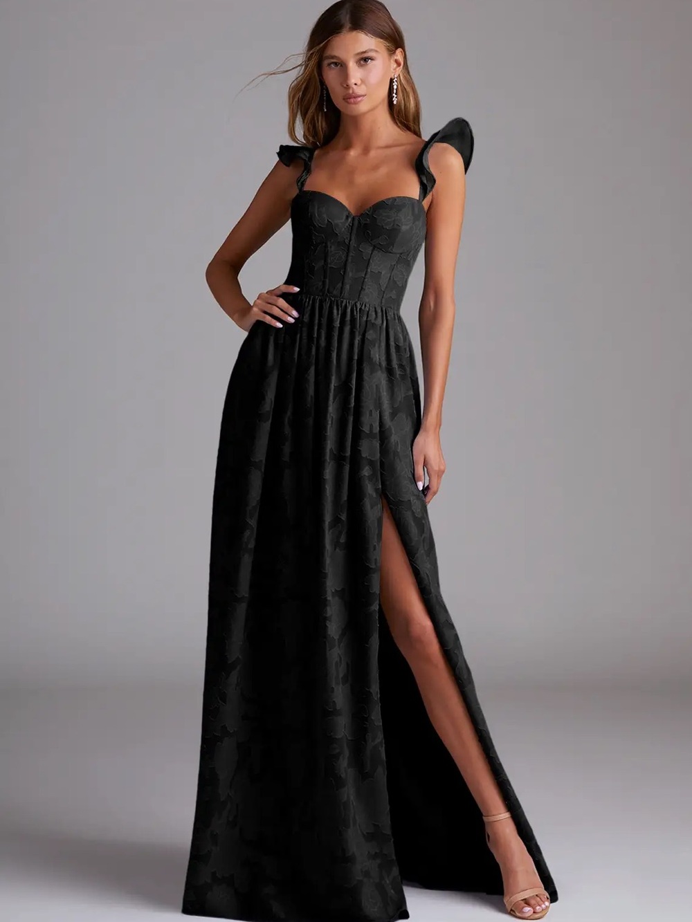 Azazie Atelier Denisse Black Floral Burnout Corset Maxi Dress NWT Size 10